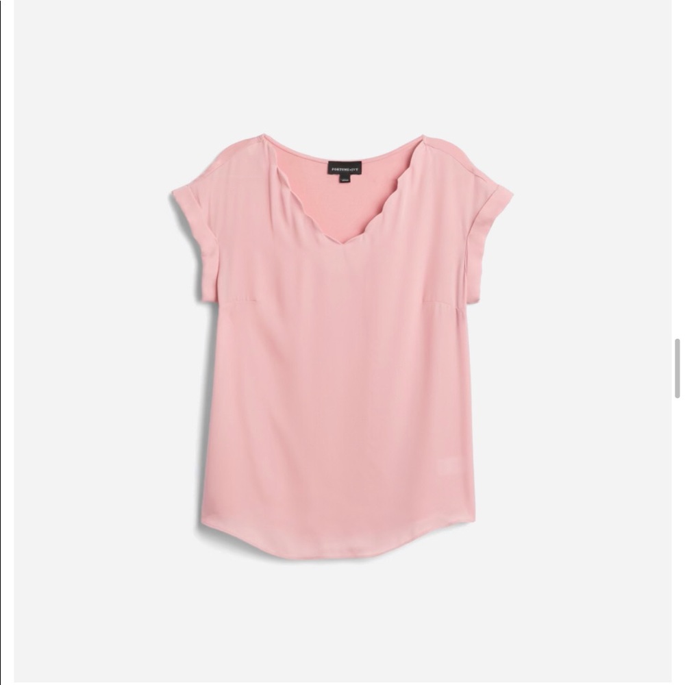 Mixed Material Scallop Detail Blouse